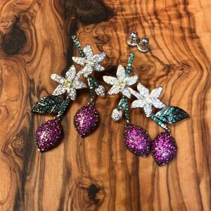 CZ Pave Leaf and Flower Drop Earrings